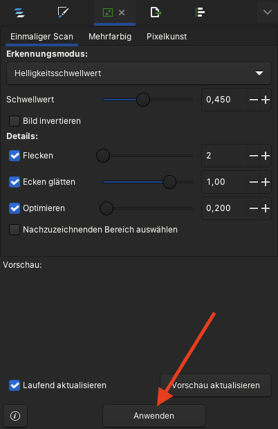 Einstellungen fürs Vektorisieren
